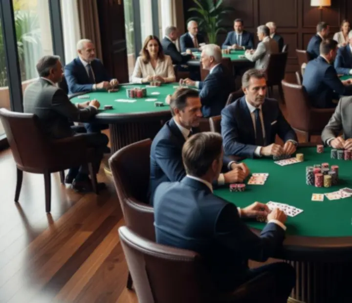 Card room interior with poker tables and comfortable seating at Dealtand Hearth