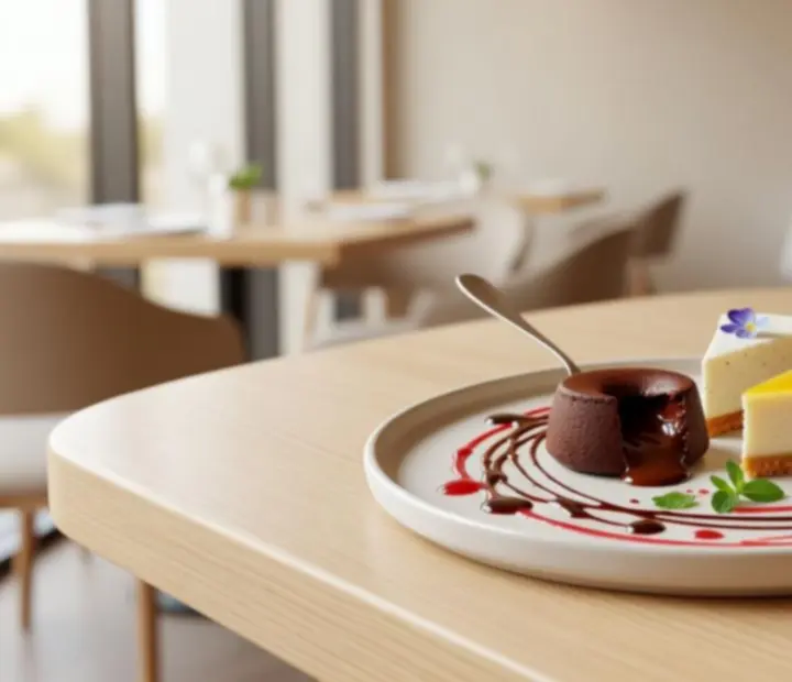 Plated dessert in a modern Australian restaurant
