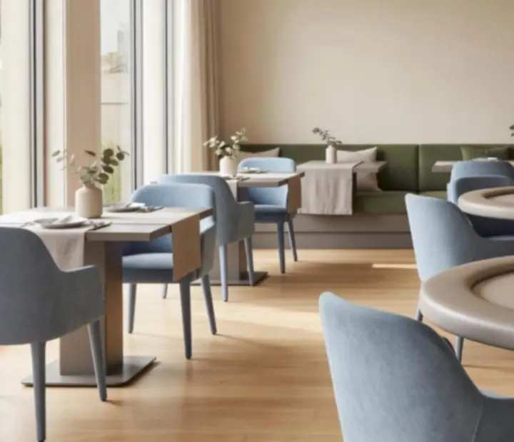 Warm Australian restaurant interior with poker tables set for offline poker sessions.