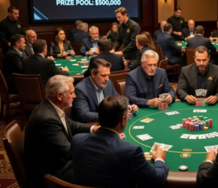 Texas Hold'em tournament night with players seated around multiple poker tables at Dealtand Hearth